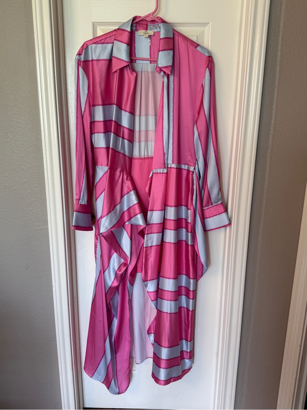 entro Pink and Light Blue Striped Shirt Dress with Collar